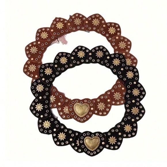 Western Vegan Leather Heart Star Grommet Concha Belt - Picture 4 of 6